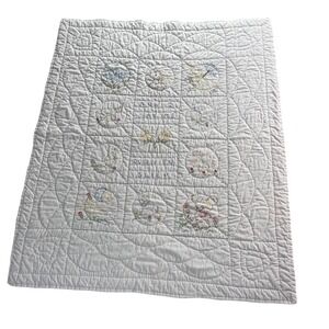 Vintage Precious Moments Baby Quilt Now I Lay Me Down To Sleep Embroidered White